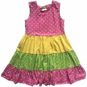 Girls Multicolor Pink Green Yellow Polka Dot Tiered Dress Sz 6 by Nannette